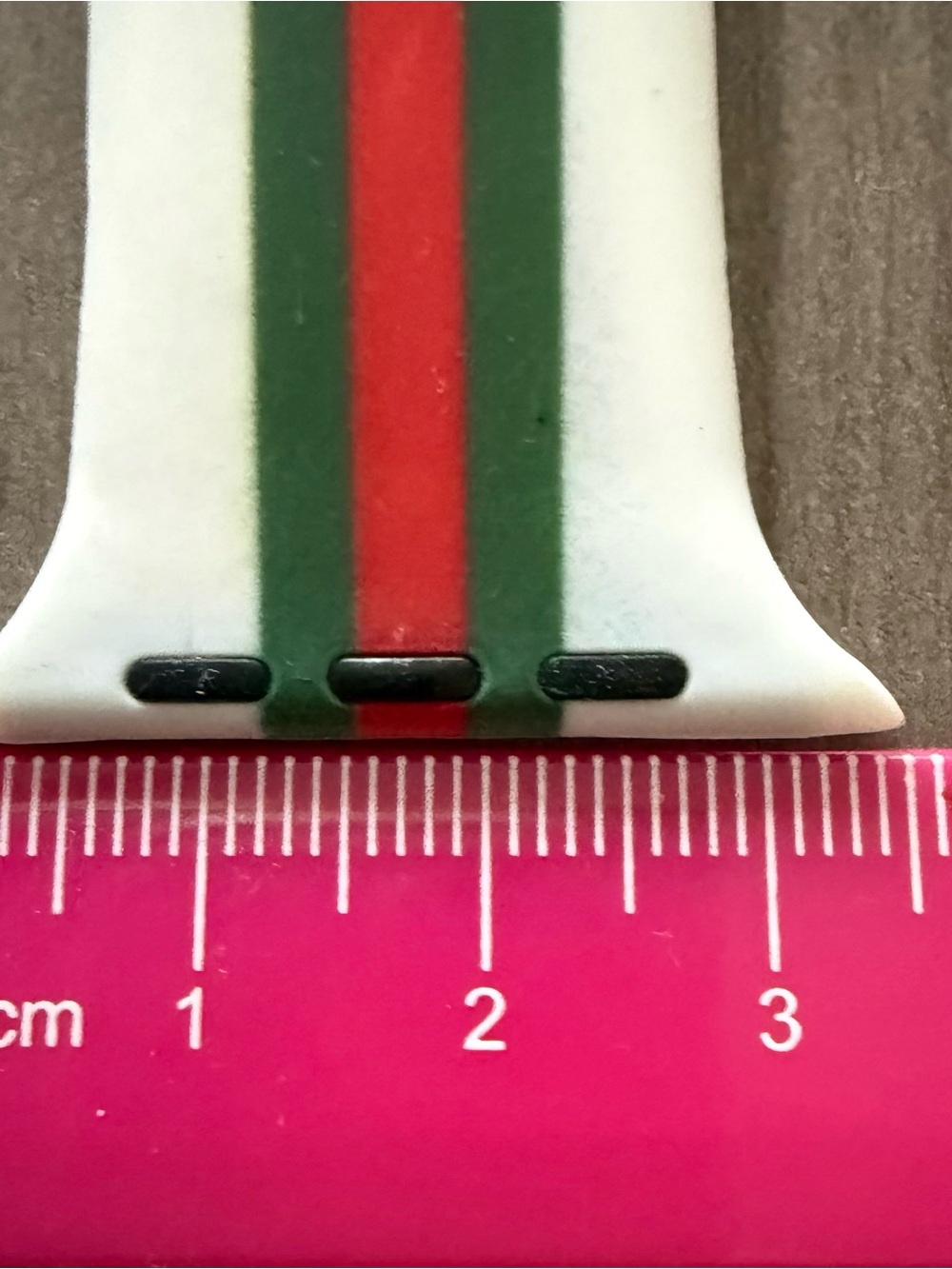 White Silicone iWatch Band with Green and Red Stripe 42mm - Picture 2 of 6